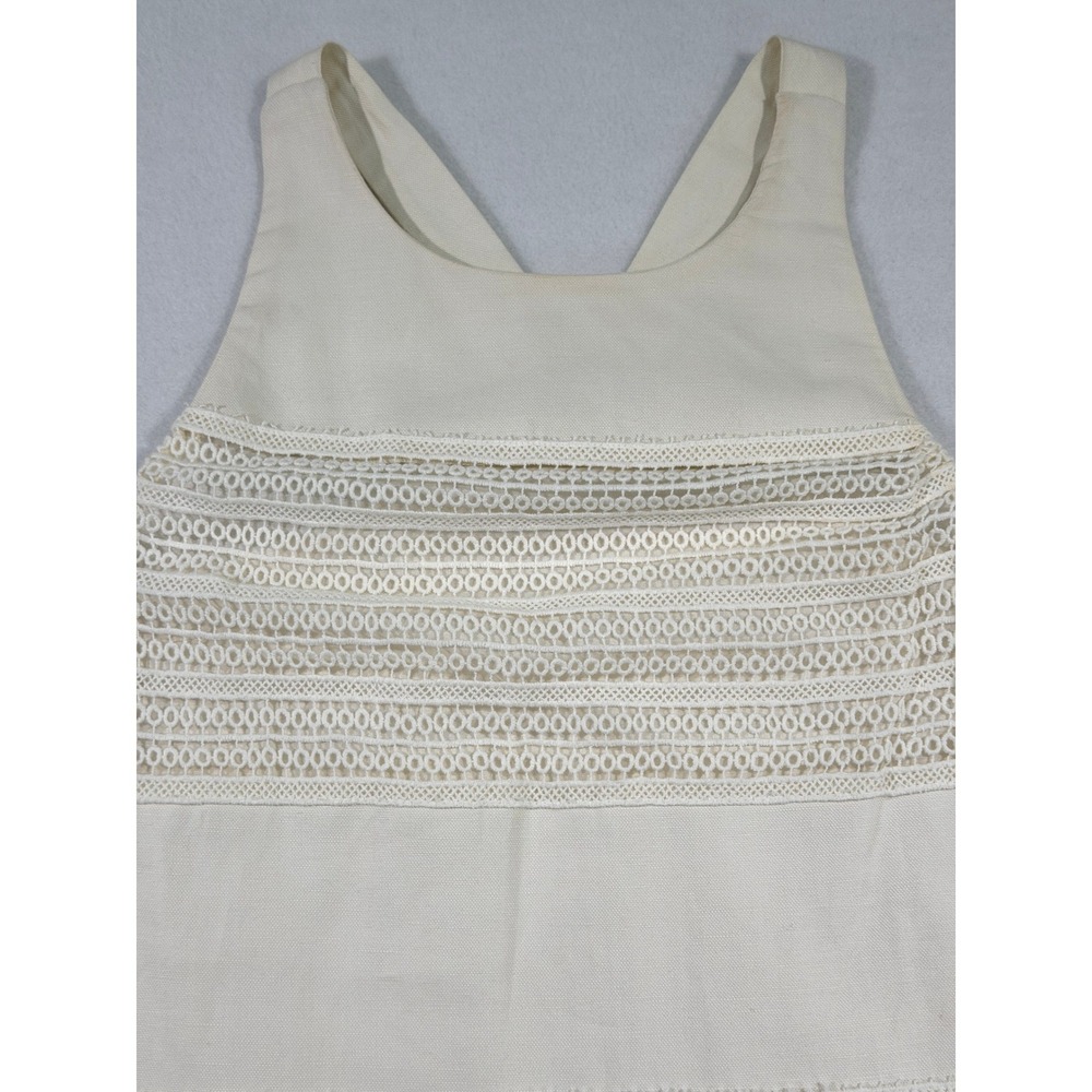 LOFT Lace Stripe Shift Dress Womens Size 8 Ivory Linen Cotton Sleeveless Lined - Picture 8 of 15